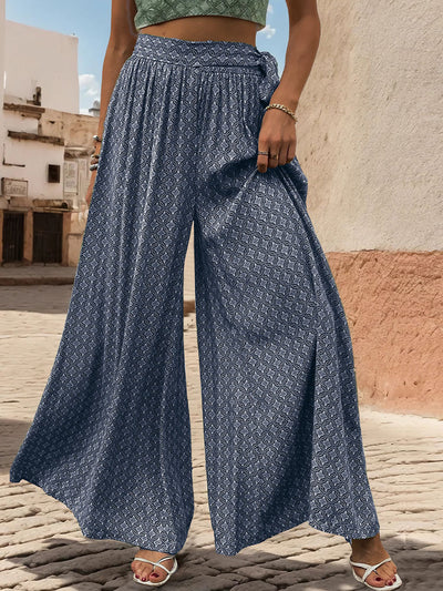 Strapped High Waist Casual Loose Wide-leg Pants
