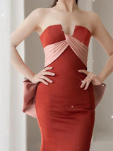 Mermaid Strapless Pleats Prom Dress