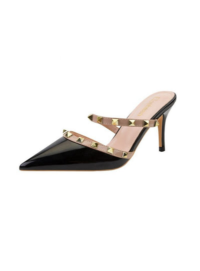 Pointed Metal Rivet Patent Leather Sandals