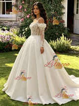 Ivory Long Sleeve Straps Appliques Quinceanera Dress