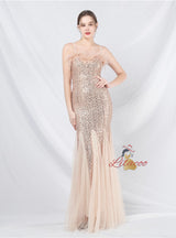 Tulle Sequins Spaghetti Straps Prom Dress