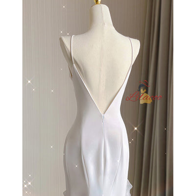 White Sheath Halter Wedding Dress