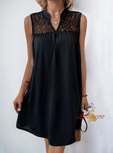 Sleeveless Loose Solid Color Lace Stitching Dress