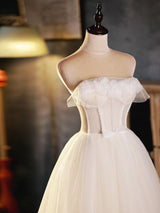 Ivory White Tulle Pearls Homecoming Dress