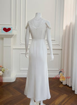 White Straps Pearls Prom Dress