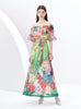Off the Shoulder Pleated Printed Long Dress