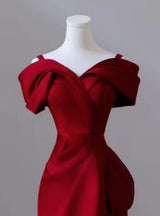 Burgundy Mermaid Satin Pleats Prom Dress