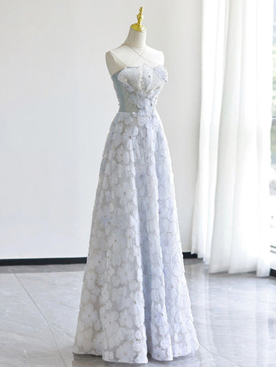 Blue Tulle Sequins Prom Dress