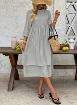 Casual Round Neck Loose Solid Color Dress