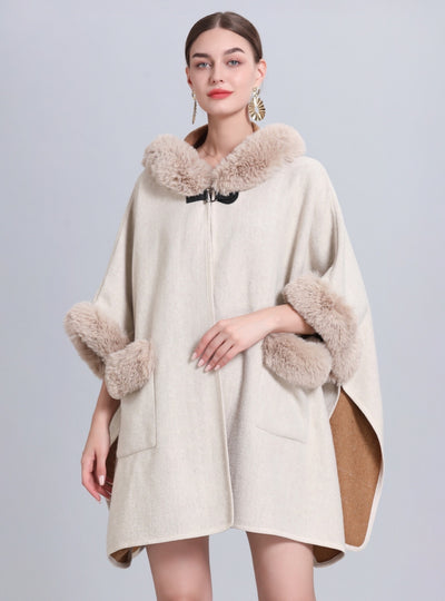 Hooded Loose Pocket Cloak Shawl Coat
