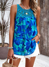 Casual Sleeveless Round Neck Printed Top