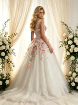 Beige White Tulle Lace One Shoulder Appliques Wedding Dress
