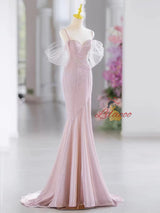 Pink Mermaid Spaghetti Straps Prom Dress