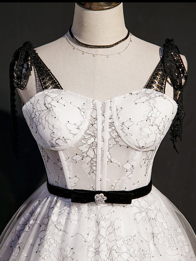 A-Line White Lace Straps Homecoming Dress