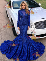Blue Mermaid Sequins Long Sleeve Prom Dress