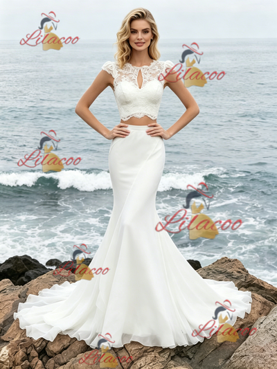 White Mermaid Two Piece Lace Wedding Dress