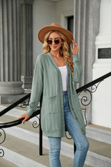 Solid Color Pocket Button Long Sleeve Coat