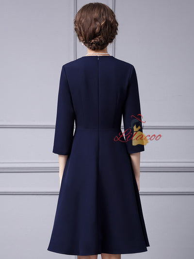 Navy Blue Short Sleeve Appliques Mother Of the Brides Dress