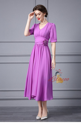 Purple Chiffon V-neck Mother Of the Brides Dress