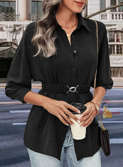 Long-sleeved Silm Waist Shirt