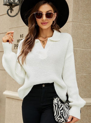 Women Loose Lapel Pullover Sweater