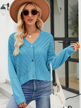 Loose V-neck Hollow Knit Cardigan Sweater