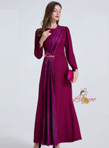 Long Sleeve Round Neck Beaded Dress