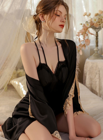 Sexy V-neck Pleated Slit Nightdress