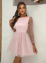 Long Sleeve Sequins Backless Short Dress