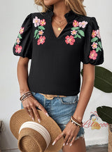 V-neck Printed Pullover Shirt Top