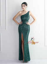 Sequins One Shoulder Split Prom Dress