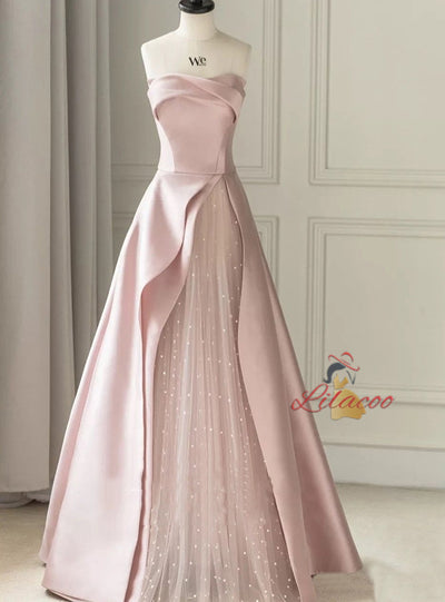 Black Satin Pink Tulle Prom Dress