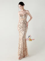 Mermaid Sequins Spaghetti Straps Beading Prom Dress