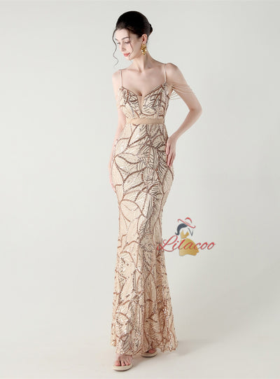 Mermaid Sequins Spaghetti Straps Beading Prom Dress