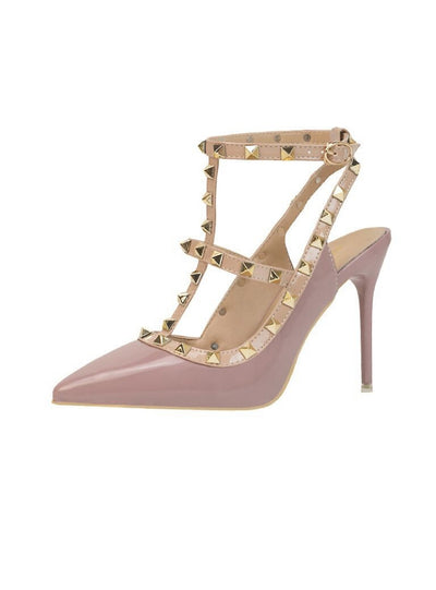 Pointed Patent Leather Rivets Roman Sandals Heels