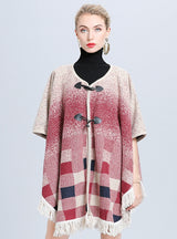 Large Size Loose Gradient Plaid Fringed Shawl