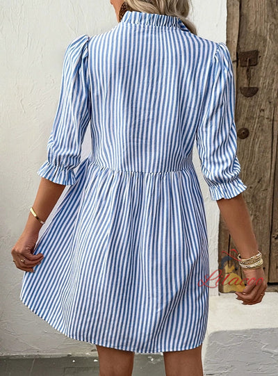 Wooden Ear Vertical Striped Shirt Dress