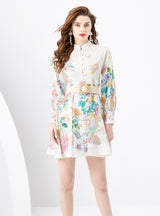 Palace Retro Single-breasted Printed Mini Dress