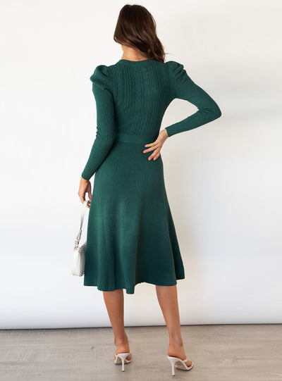 Bubble Long Sleeve Knitted Swing Long Dress