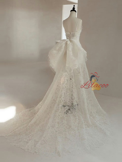 White Lace Straps Wedding Dress
