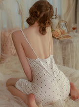 Solid Color Polka-dot Satin Nightgown