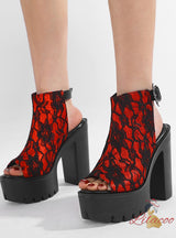 Retro Fishmouth Black and Red Lace Roman Platform High Heels