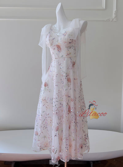 White V-neck V-neck Sequins Prom Dress