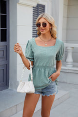 Solid Color Square Neck Short Sleeve T-shirt