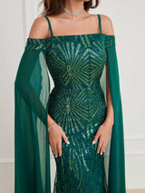 Green Mermaid Sequins Straps Prom Dress