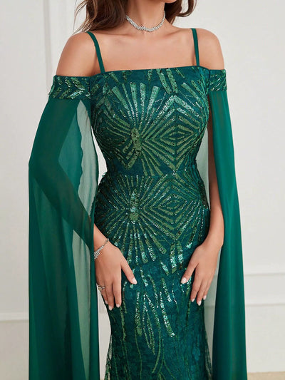 Green Mermaid Sequins Straps Prom Dress