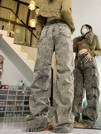 Retro Pleated Micro-pull Jeans Pant