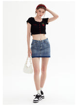 Embroidered Button Short T-shirt