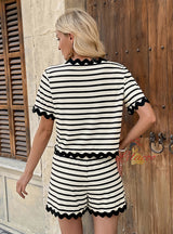 Casual Striped Lace Stitching Two-piece Suit