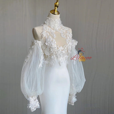 White Mermaid High Neck Lace Wedding Dress